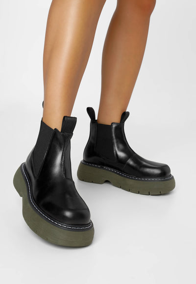 LÄST Ella - Leather - Black/Green Ankle Boots Black/Green