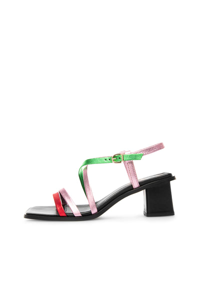 LÄST Carrie - Leather - Green/Pink/Red Metallic Sandals Green/Pink/Red