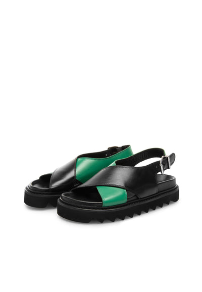 LÄST Diana - Leather - Black/Green Sandals Black/Green