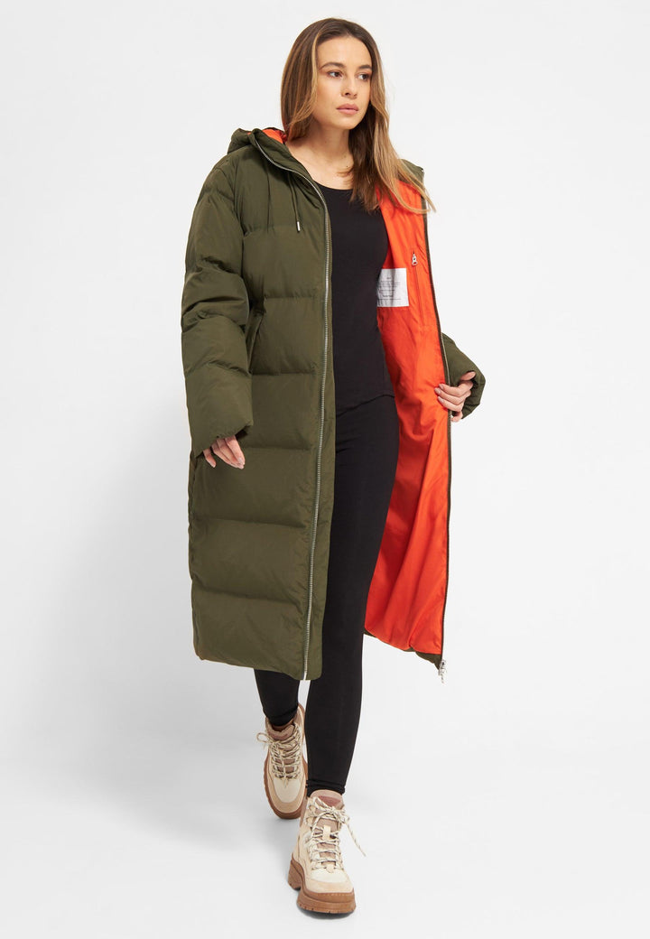 Long orange puffer jacket hot sale