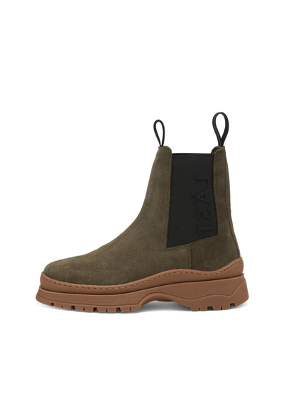 LÄST Powder Chelsea Suede Olive Ankle Boots Olive